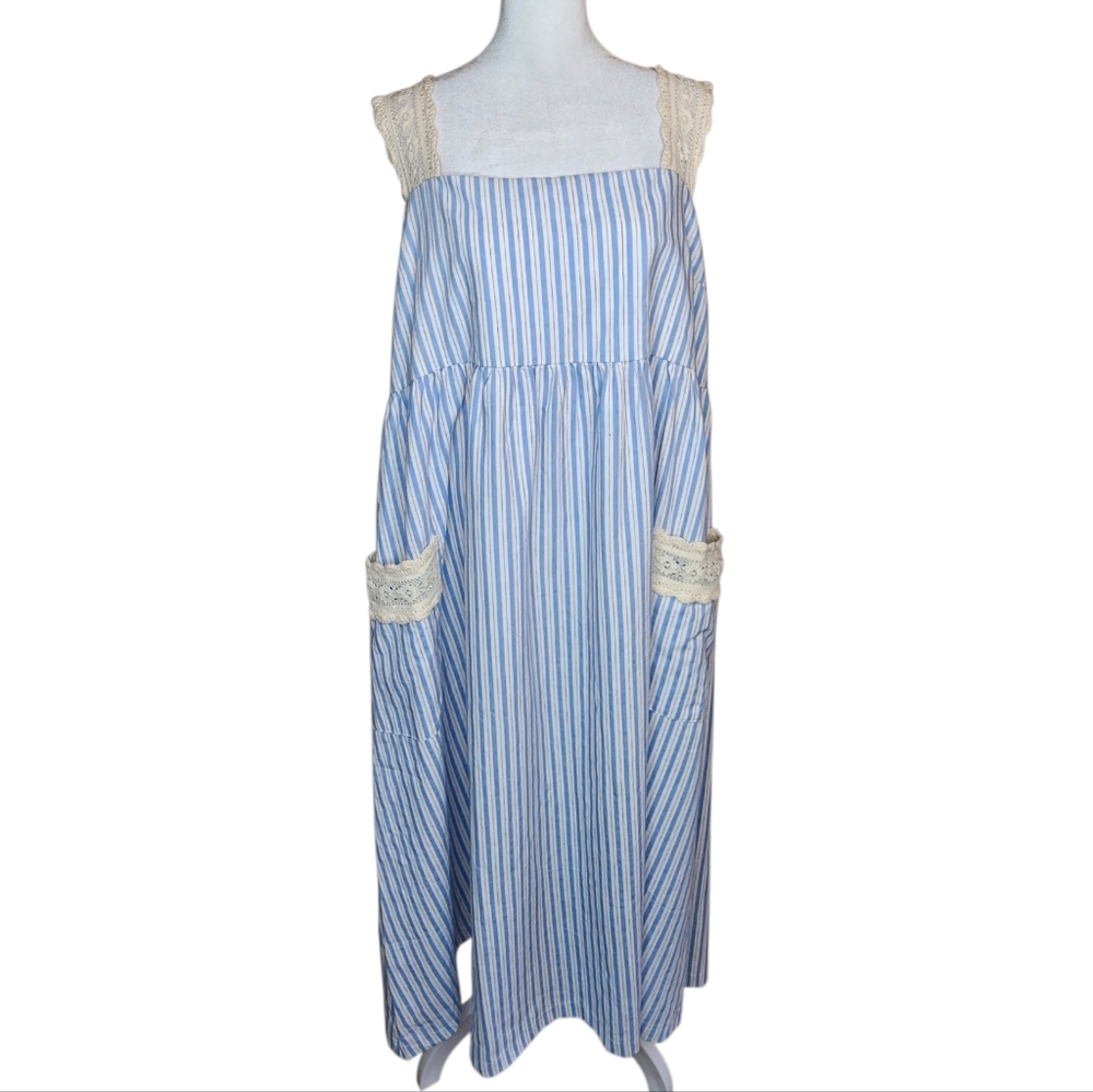 NEW Pomander Place Tuckernuck Blue Stripe Harbour Dress Linen Blend Size XXL